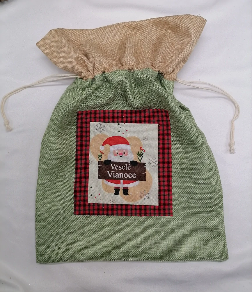 Mikulášske vrecko zeleno hnedé s mikulášom  40 x 30 cm