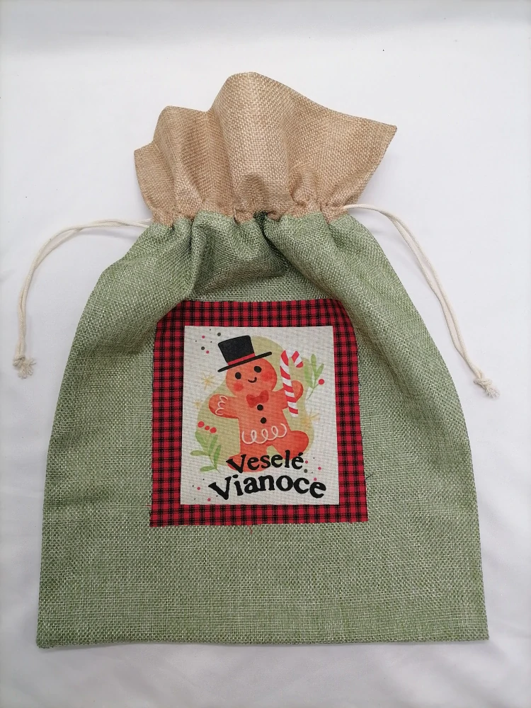 Mikulášske vrecko zeleno hnedé s perníčkom  40 x 30 cm