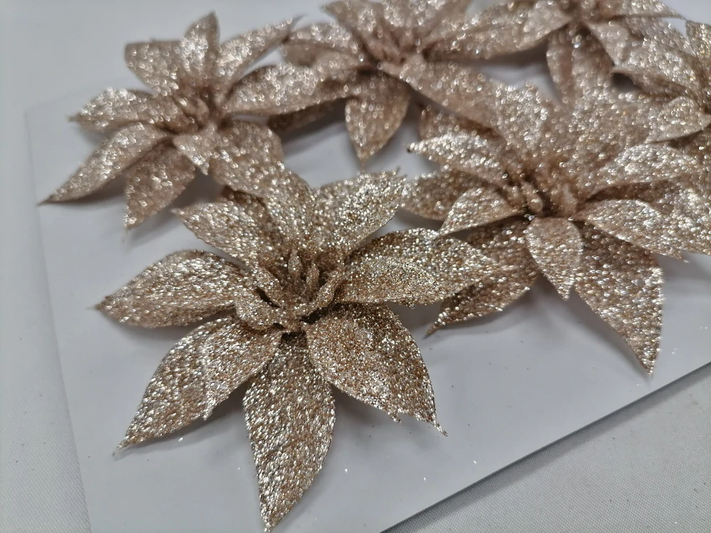 Vianočná ruža medené trblietavá 6ks bal. 7cm