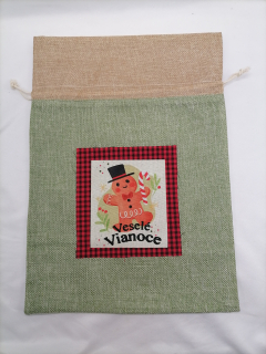 Mikulášske vrecko zeleno hnedé s perníčkom 40 x 30 cm