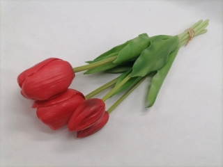 Umelé tulipány červené gumené - kytička 5ks