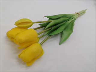 Umelé tulipány žlté gumené - kytička 5ks