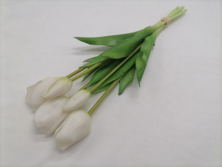 Umelé tulipány biele gumené - kytička 5ks