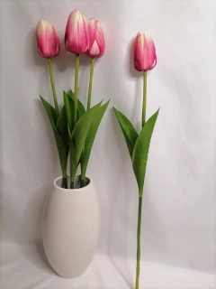 Umelý tulipán ružovo biely látkový 1ks