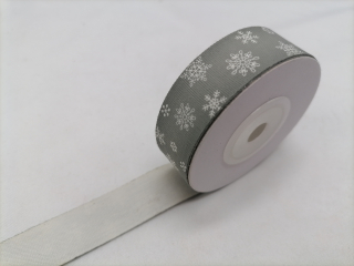 Stuha šedá s bielymi vločkami 20mm 