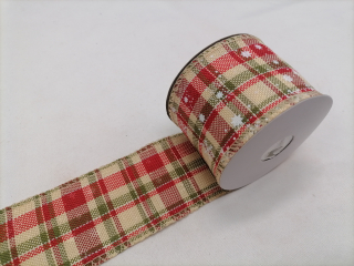 Stuha vianočná károvaná s vločkami 50mm 