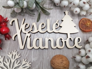 Drevený nápis Veselé Vianoce 15cm so stromčekom