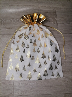 Mikulášske vrecko biele so zlatými stromčekmi 41 x 31cm