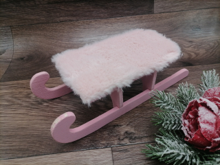 Dekoračné sánky ružové s kožušinkou 24cm